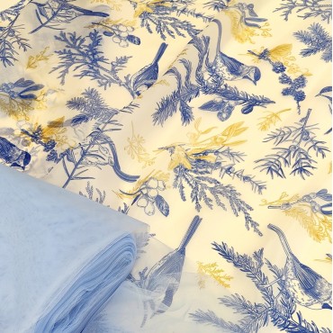 Органза матовая Виола с птичками на ветках