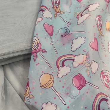 Органза матовая Виола с яркими леденцами