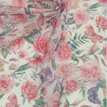 Органза матовая Виола с букетом из розовых роз