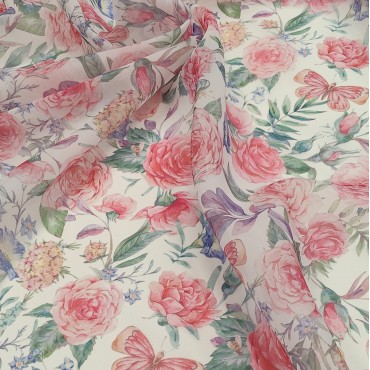 Органза матовая Виола с букетом из розовых роз