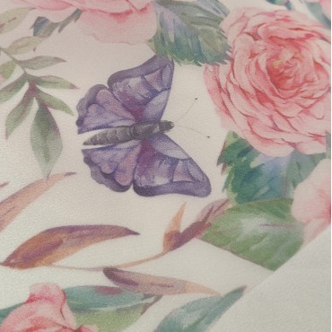 Органза матовая Виола с букетом из розовых роз