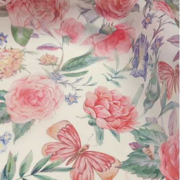 Органза матовая Виола с букетом из розовых роз