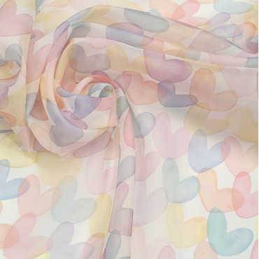 Органза матовая Виола пастельно-розовые сердечки