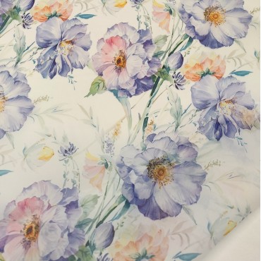 Органза матовая Виола цветы акварелью 100 см