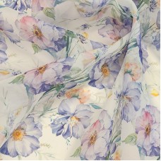 Органза матовая Виола с акварельными цветами