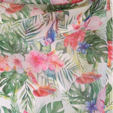 Органза матовая Виола тропический принт акварелью