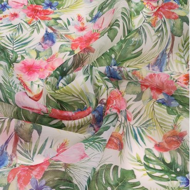 Органза матовая Виола тропический принт акварелью