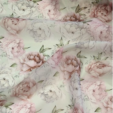 Органза матовая Виола с красивыми Пионами