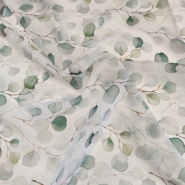 Органза матовая Виола с зелеными листочками