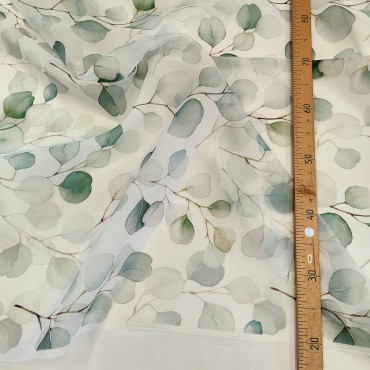 Органза матовая Виола с зелеными листочками