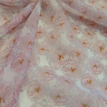 Органза матовая Виола с цветочными пионами