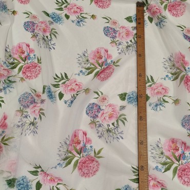 Органза Тори матовая с принтом розово голубая гортензия