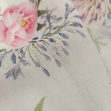 Органза Тори матовая с принтом розово голубая гортензия