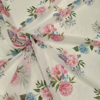 Органза матовая Виола с принтом розово голубая гортензия 100 см