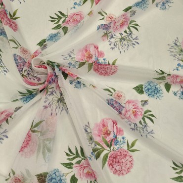Органза матовая Виола с принтом розово голубая гортензия 100 см