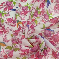 Органза матовая Виола с цветочным принтом и колибри