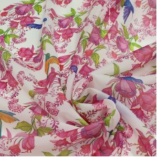 Органза матовая Виола с цветочным принтом и колибри