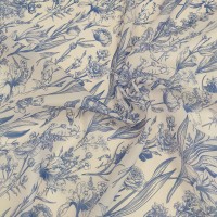 Органза матовая Виола с цветочным синим принтом