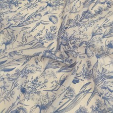 Органза матовая Виола с цветочным синим принтом