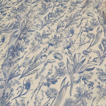 Органза матовая Виола с цветочным синим принтом