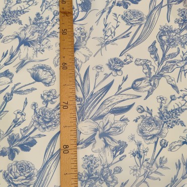 Органза матовая Виола с цветочным синим принтом