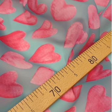 Органза матовая Виола с розовыми сердечками