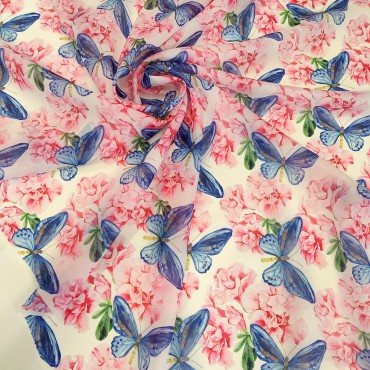 Органза матовая Виола с принтом розовая Азалия