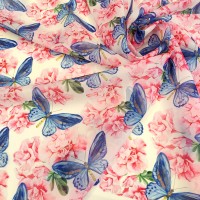 Органза матовая Виола с принтом розовая Азалия