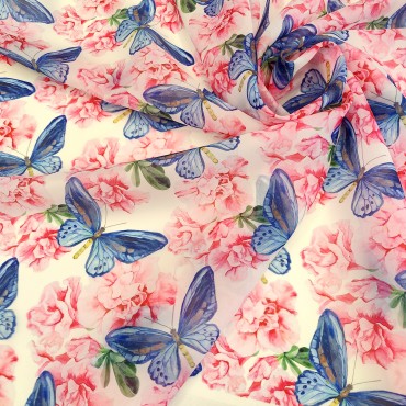 Органза матовая Виола с принтом розовая Азалия