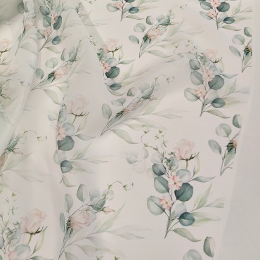 Органза матовая Виола с цветочным принтом розы