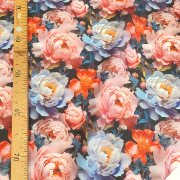 Органза матовая Виола разноцветные пионы