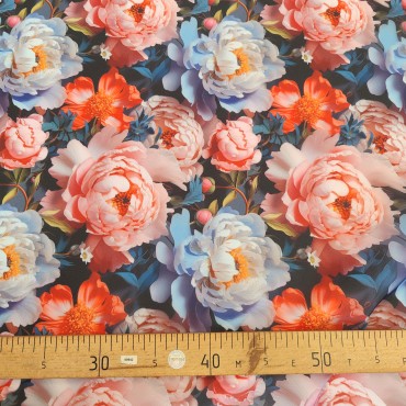 Органза матовая Виола разноцветные пионы