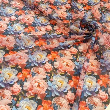 Органза матовая Виола разноцветные пионы