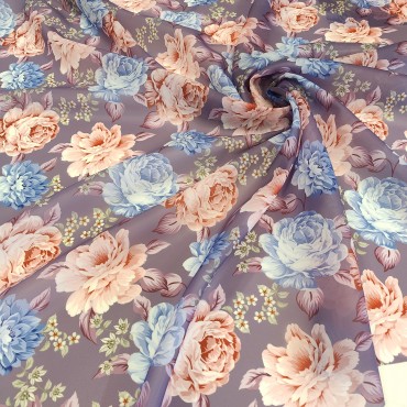 Органза матовая Виола с цветочным принтом