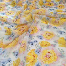 Органза матовая Виола пионы тюльпаны и анютины глазки