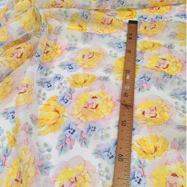 Органза матовая Виола пионы тюльпаны и анютины глазки