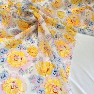 Органза матовая Виола пионы тюльпаны и анютины глазки