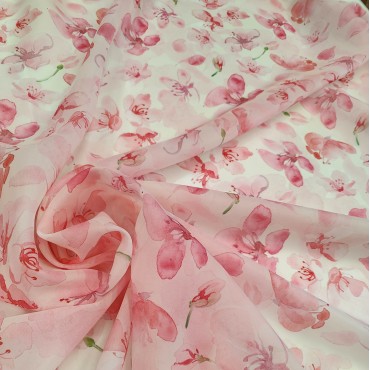 Органза матовая Виола с цветками сакуры