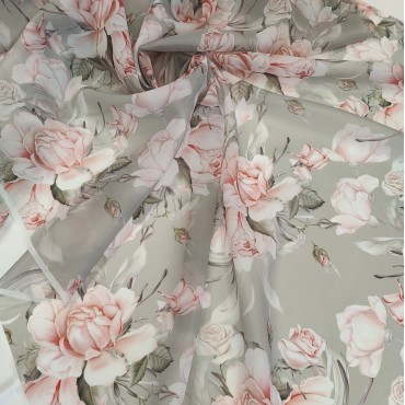 Органза матовая Виола с букетом пионов