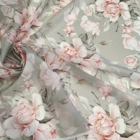 Органза матовая Виола с букетом пионов