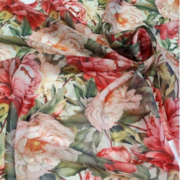 Органза матовая Виола с садовыми цветами