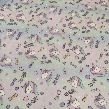 Органза матовая Виола с единорогом и сердечками