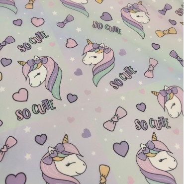 Органза матовая Виола с единорогом и сердечками
