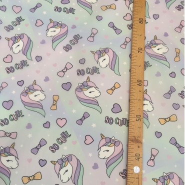 Органза матовая Виола с единорогом и сердечками