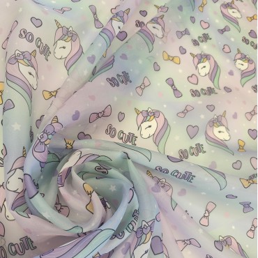 Органза матовая Виола с единорогом и сердечками