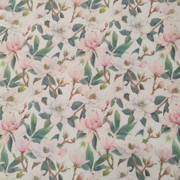 Органза матовая Виола с белыми и розовыми цветами магнолии