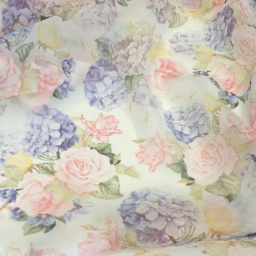 Органза матовая Виола с нежным цветочным принтом