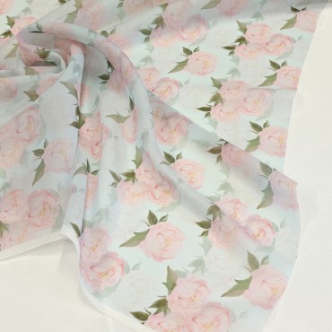 Органза матовая Виола с пионами на голубом