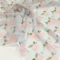 Органза матовая Виола с пионами на голубом