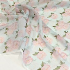 Органза матовая Виола с пионами на голубом